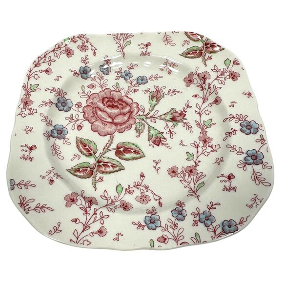 Johnson Bros England Salad Plates Lot of 2 Pink Red Rose Chintz Square New - Picture 2 of 6
